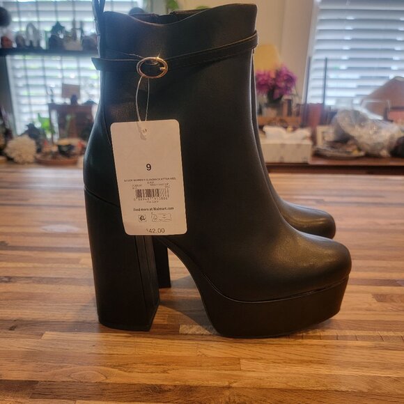 Scoop Slingback Kitten Heel Black Platform Boots - Picture 8 of 15